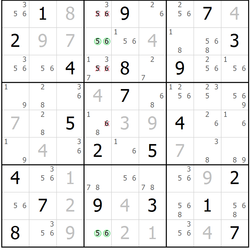 Position des candidats pour la solution de la Gr 6 page 9 du magazine de sudoku Suprême n° 034