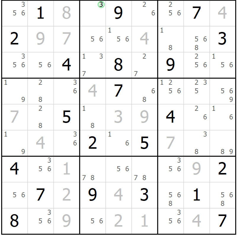 Position des candidats pour la solution de la Gr 6 page 9 du magazine de sudoku Suprême n° 034