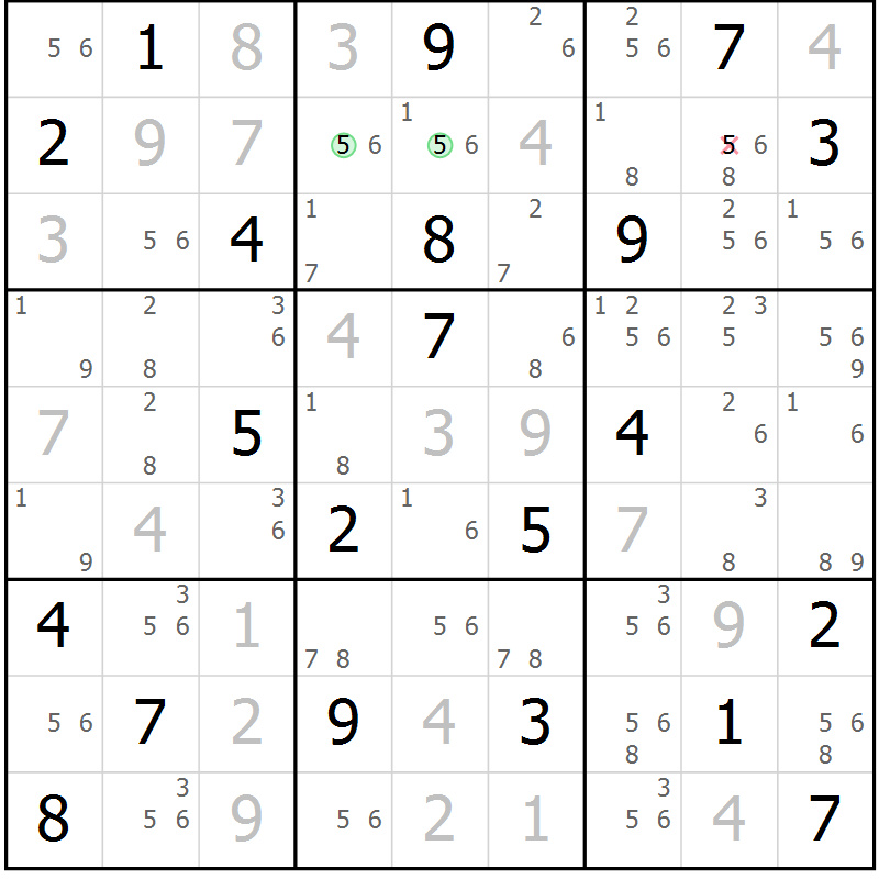Position des candidats pour la solution de la Gr 6 page 9 du magazine de sudoku Suprême n° 034
