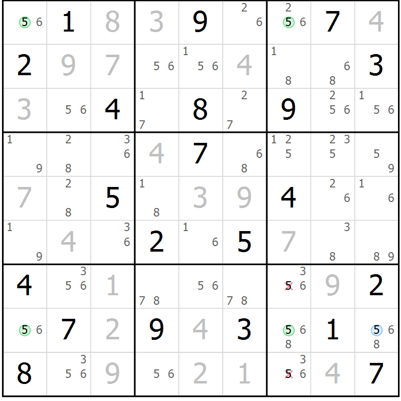 Position des candidats pour la solution de la Gr 6 page 9 du magazine de sudoku Suprême n° 034