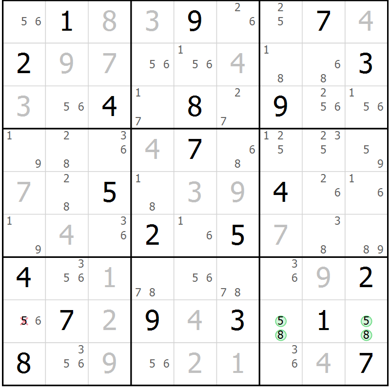 Position des candidats pour la solution de la Gr 6 page 9 du magazine de sudoku Suprême n° 034