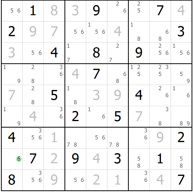 Position des candidats pour la solution de la Gr 6 page 9 du magazine de sudoku Suprême n° 034