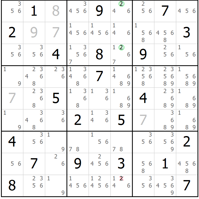 Position des candidats pour la solution de la Gr 6 page 9 du magazine de sudoku Suprême n° 034