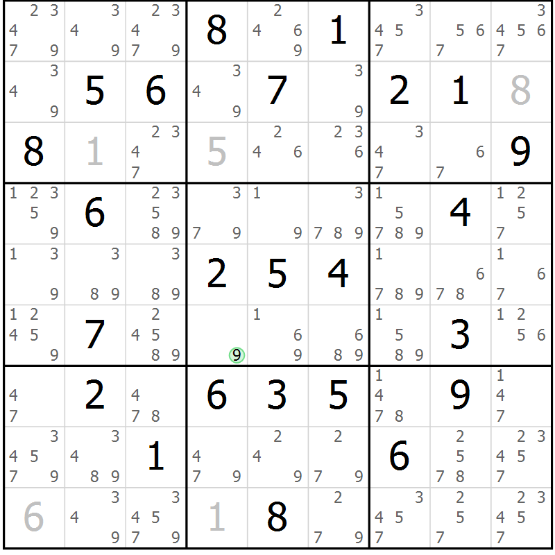 Position des candidats pour la solution de la Gr 60 page 63 du magazine de sudoku Suprême n° 034