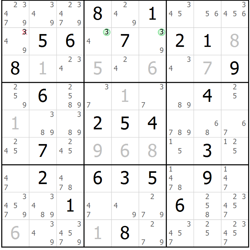 Position des candidats pour la solution de la Gr 60 page 63 du magazine de sudoku Suprême n° 034