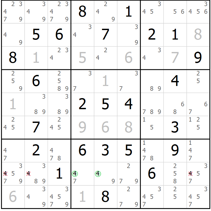 Position des candidats pour la solution de la Gr 60 page 63 du magazine de sudoku Suprême n° 034