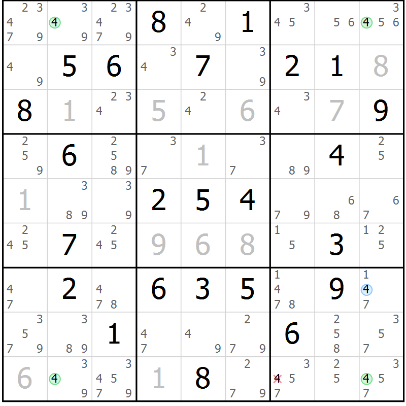 Position des candidats pour la solution de la Gr 60 page 63 du magazine de sudoku Suprême n° 034