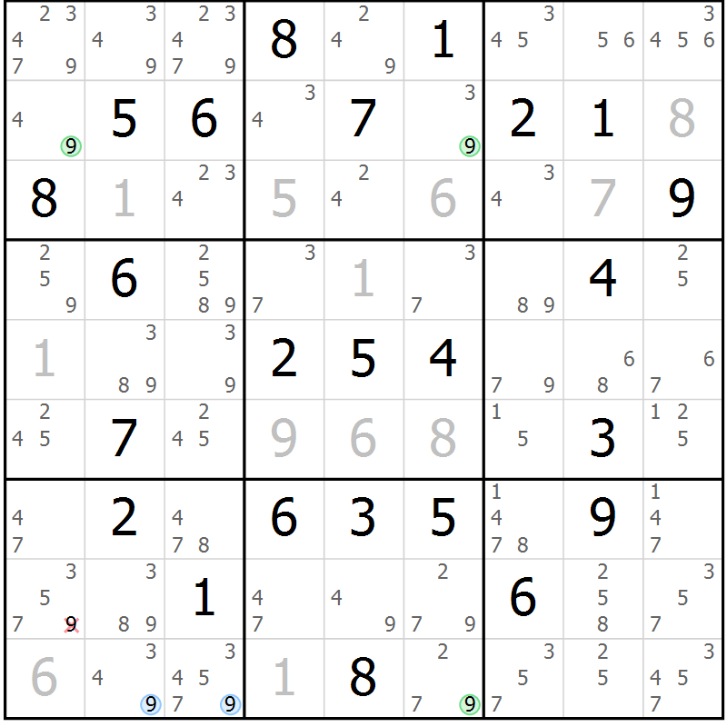 Position des candidats pour la solution de la Gr 60 page 63 du magazine de sudoku Suprême n° 034