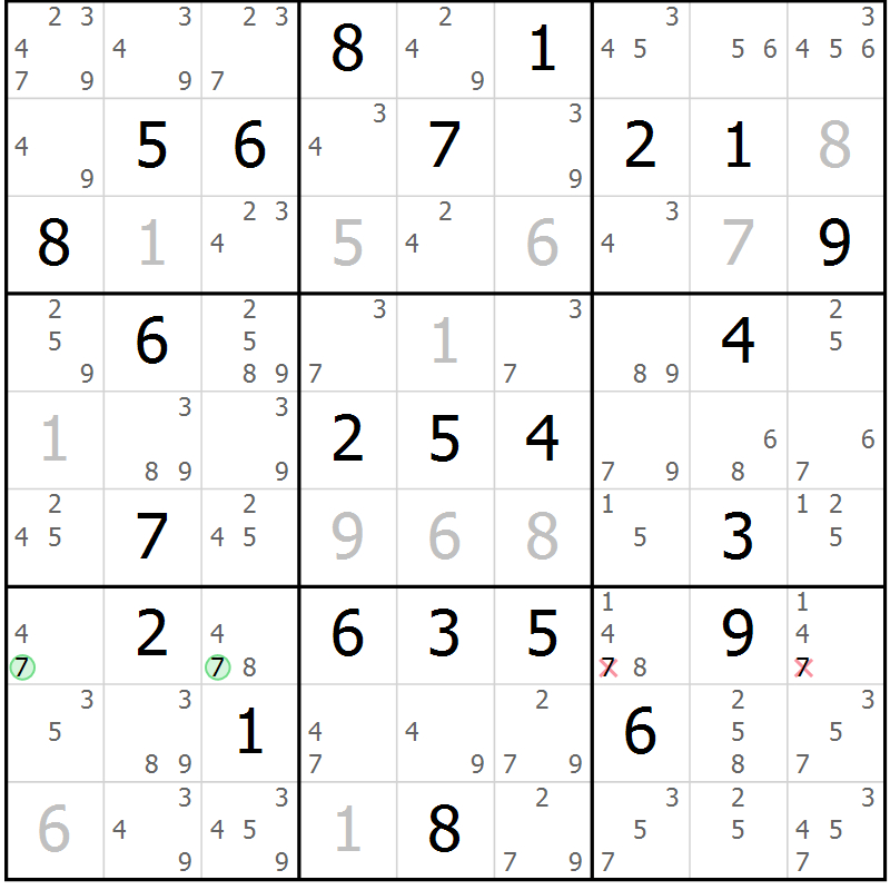 Position des candidats pour la solution de la Gr 60 page 63 du magazine de sudoku Suprême n° 034