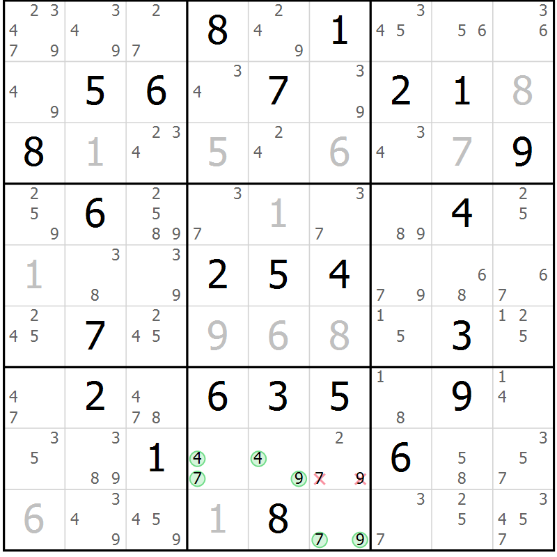 Position des candidats pour la solution de la Gr 60 page 63 du magazine de sudoku Suprême n° 034