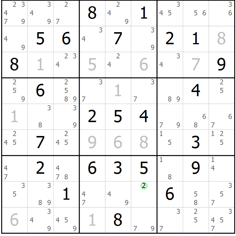 Position des candidats pour la solution de la Gr 60 page 63 du magazine de sudoku Suprême n° 034