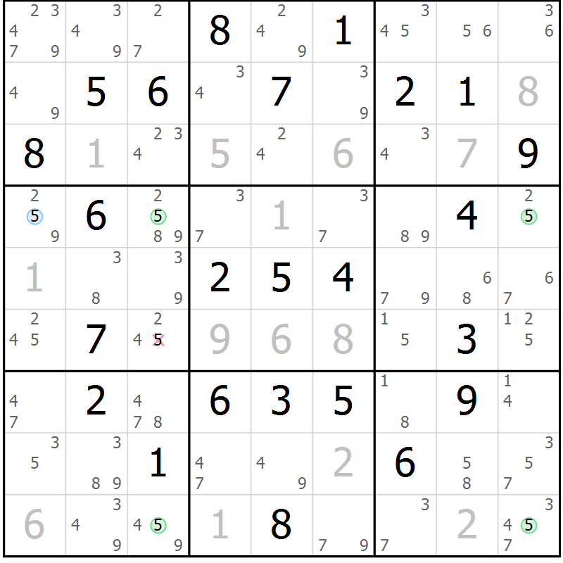 Position des candidats pour la solution de la Gr 60 page 63 du magazine de sudoku Suprême n° 034