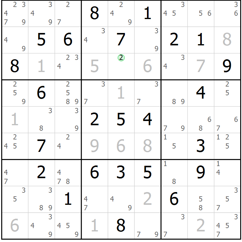 Position des candidats pour la solution de la Gr 60 page 63 du magazine de sudoku Suprême n° 034
