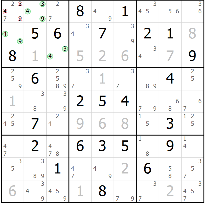 Position des candidats pour la solution de la Gr 60 page 63 du magazine de sudoku Suprême n° 034