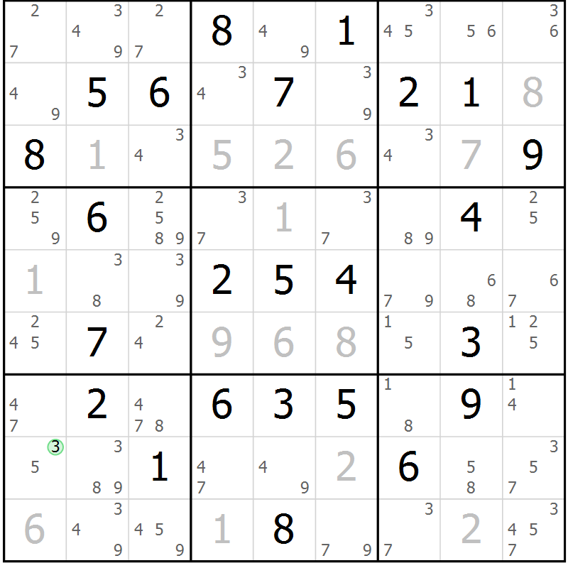 Position des candidats pour la solution de la Gr 60 page 63 du magazine de sudoku Suprême n° 034