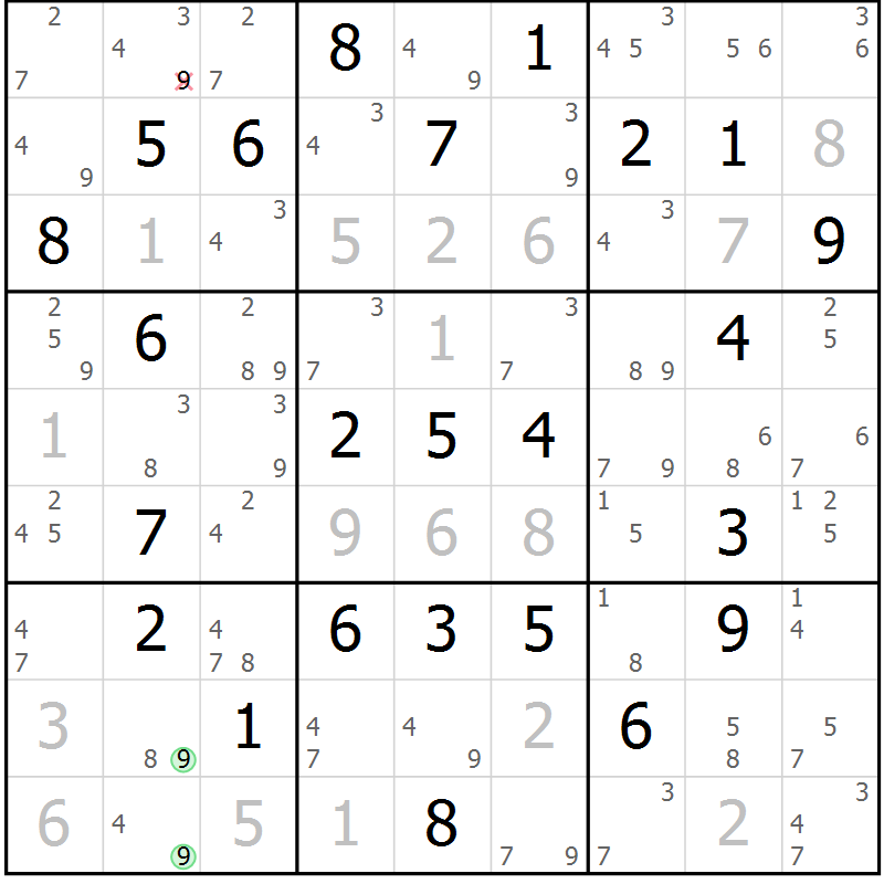 Position des candidats pour la solution de la Gr 60 page 63 du magazine de sudoku Suprême n° 034