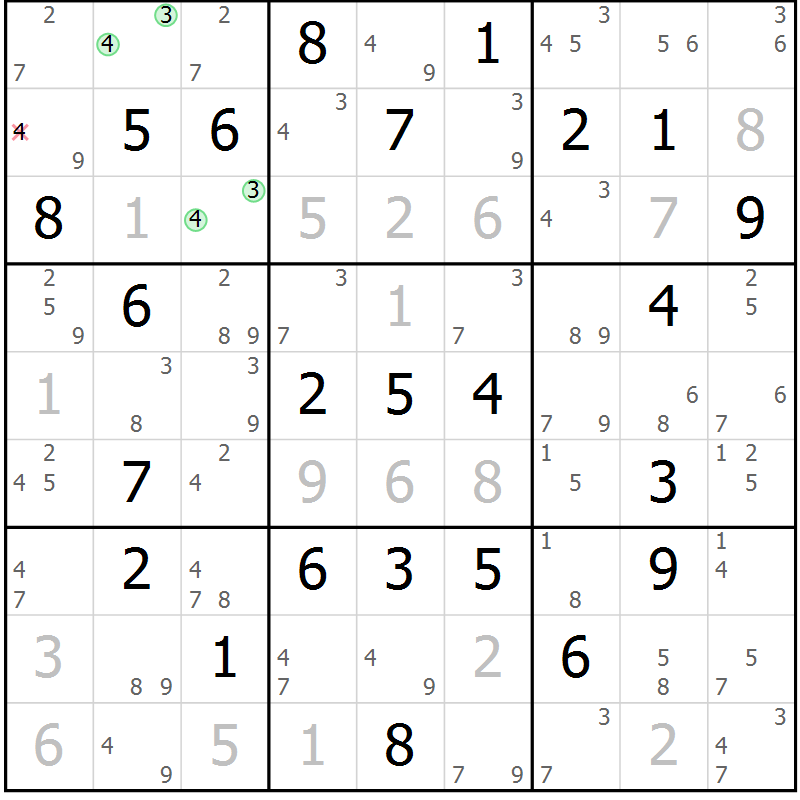 Position des candidats pour la solution de la Gr 60 page 63 du magazine de sudoku Suprême n° 034