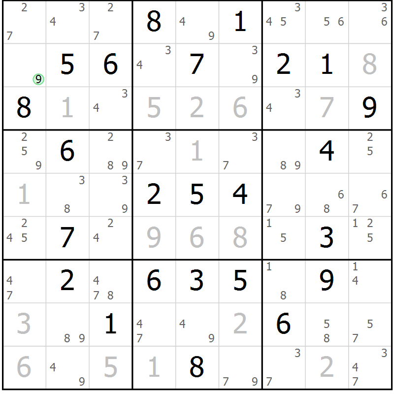 Position des candidats pour la solution de la Gr 60 page 63 du magazine de sudoku Suprême n° 034