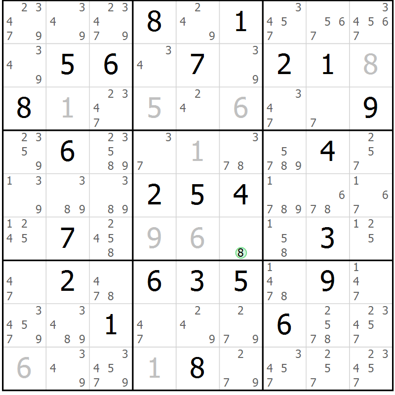 Position des candidats pour la solution de la Gr 60 page 63 du magazine de sudoku Suprême n° 034