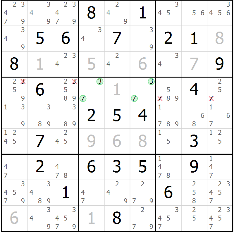 Position des candidats pour la solution de la Gr 60 page 63 du magazine de sudoku Suprême n° 034