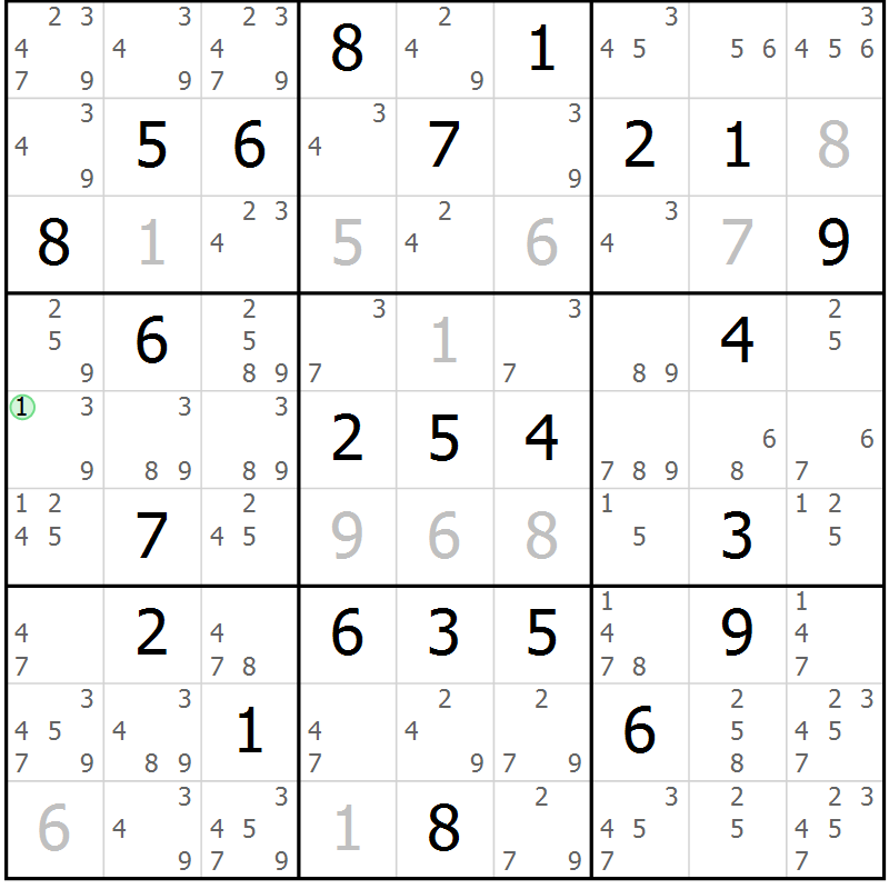 Position des candidats pour la solution de la Gr 60 page 63 du magazine de sudoku Suprême n° 034