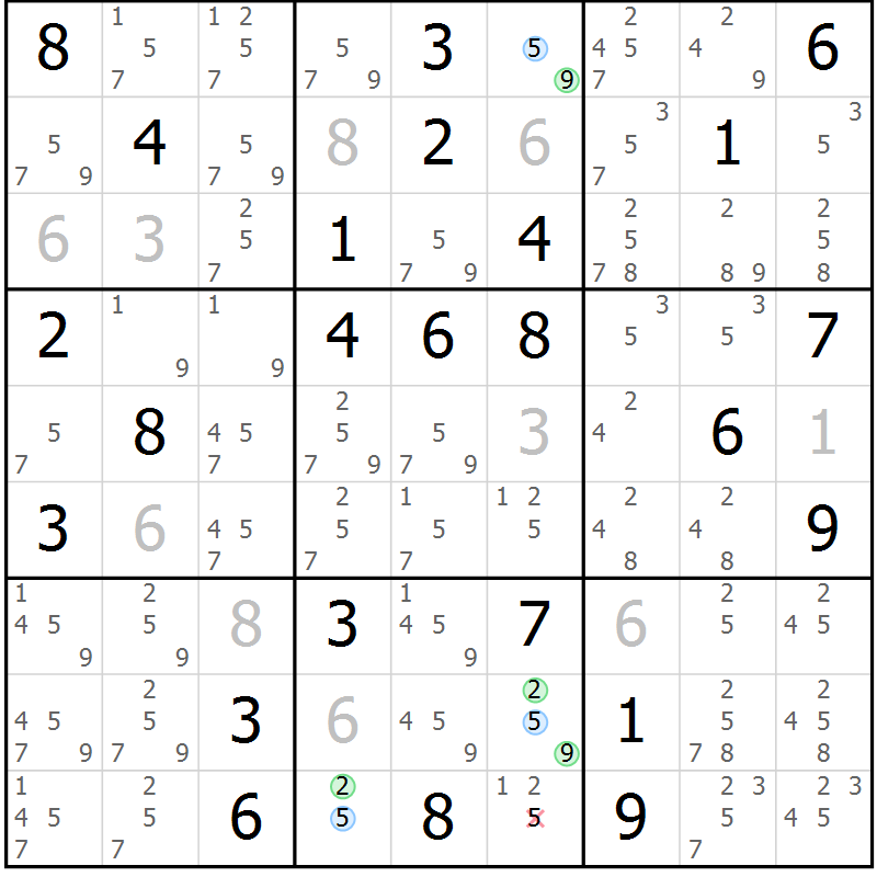 Position des candidats pour la solution de la Gr 61 page 64 du magazine de sudoku Suprême n° 034
