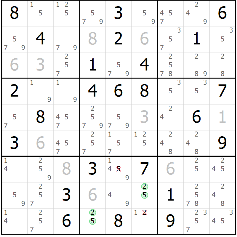 Position des candidats pour la solution de la Gr 61 page 64 du magazine de sudoku Suprême n° 034