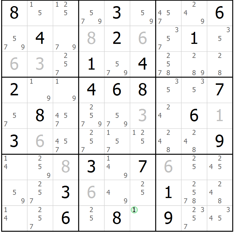 Position des candidats pour la solution de la Gr 61 page 64 du magazine de sudoku Suprême n° 034