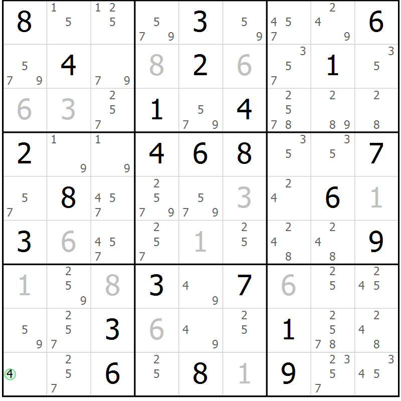 Position des candidats pour la solution de la Gr 61 page 64 du magazine de sudoku Suprême n° 034