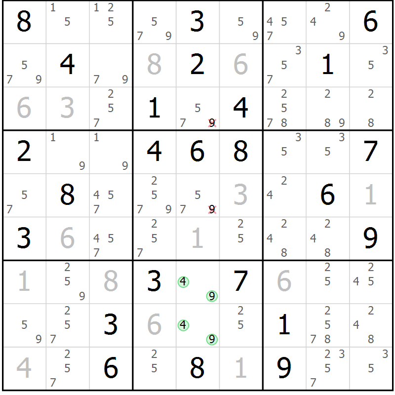 Position des candidats pour la solution de la Gr 61 page 64 du magazine de sudoku Suprême n° 034