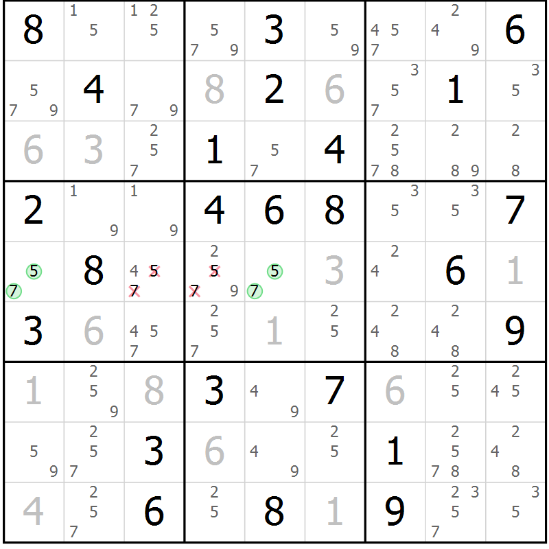 Position des candidats pour la solution de la Gr 61 page 64 du magazine de sudoku Suprême n° 034