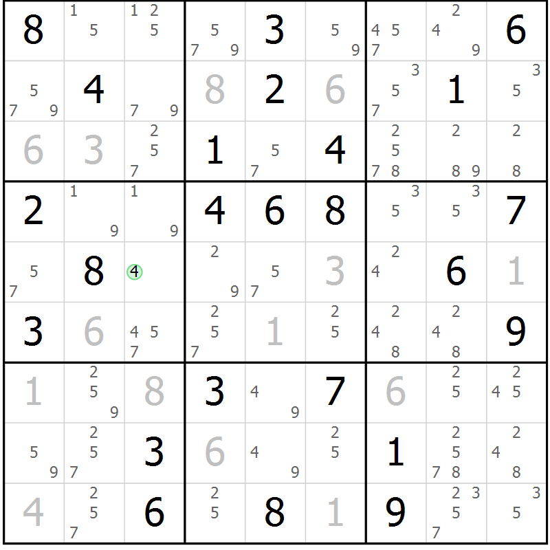 Position des candidats pour la solution de la Gr 61 page 64 du magazine de sudoku Suprême n° 034