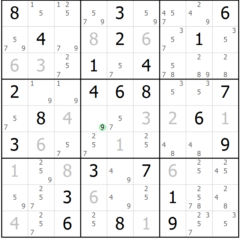 Position des candidats pour la solution de la Gr 61 page 64 du magazine de sudoku Suprême n° 034