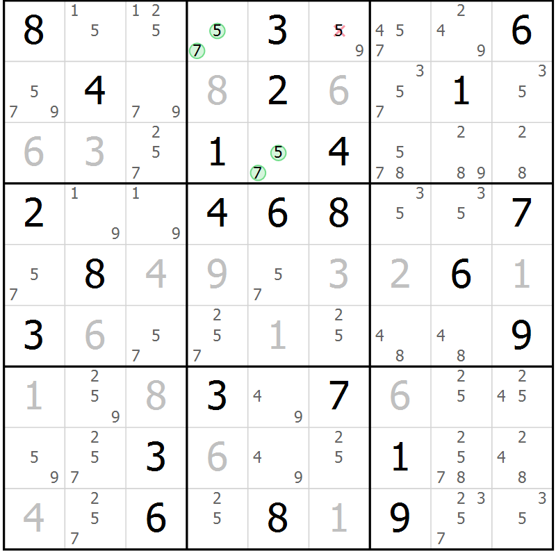 Position des candidats pour la solution de la Gr 61 page 64 du magazine de sudoku Suprême n° 034