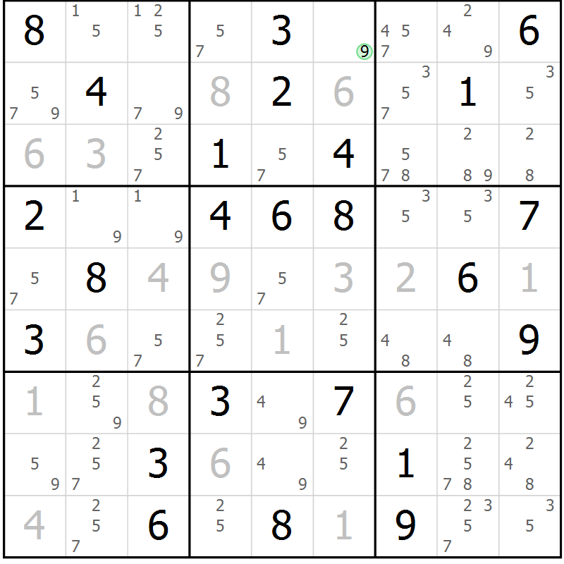 Position des candidats pour la solution de la Gr 61 page 64 du magazine de sudoku Suprême n° 034