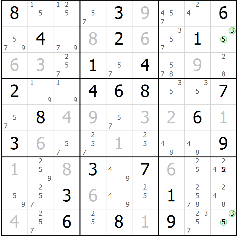 Position des candidats pour la solution de la Gr 61 page 64 du magazine de sudoku Suprême n° 034