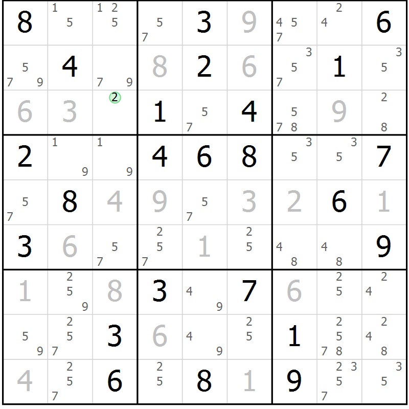 Position des candidats pour la solution de la Gr 61 page 64 du magazine de sudoku Suprême n° 034