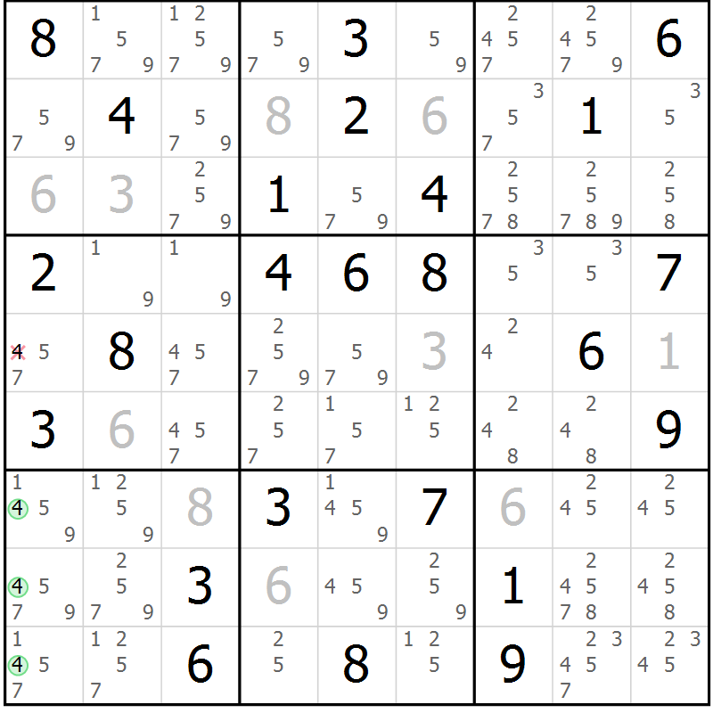 Position des candidats pour la solution de la Gr 61 page 64 du magazine de sudoku Suprême n° 034