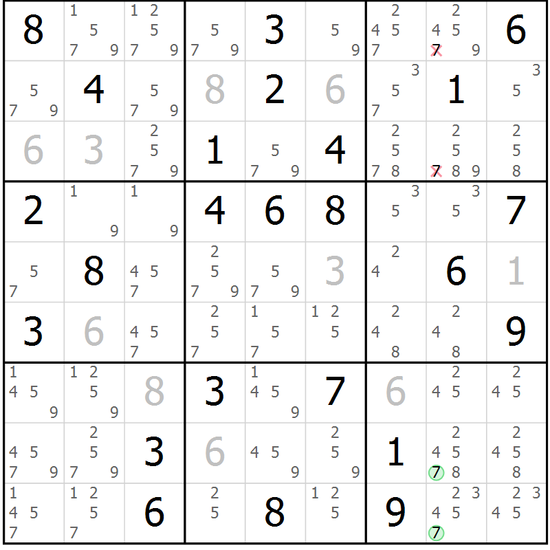 Position des candidats pour la solution de la Gr 61 page 64 du magazine de sudoku Suprême n° 034