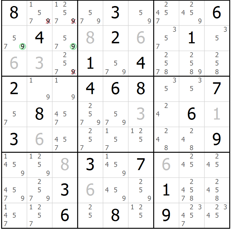Position des candidats pour la solution de la Gr 61 page 64 du magazine de sudoku Suprême n° 034