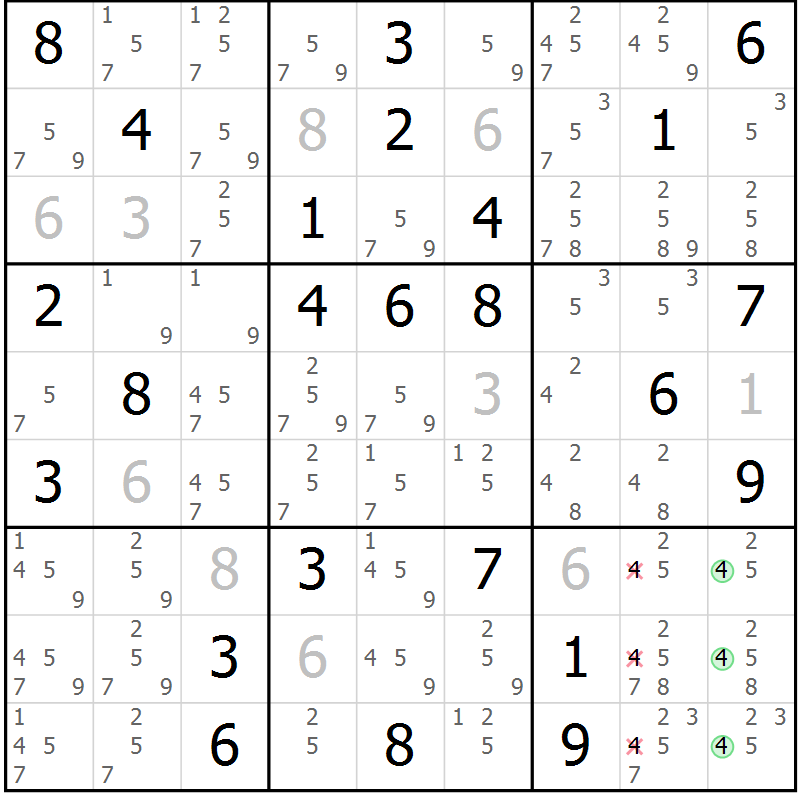 Position des candidats pour la solution de la Gr 61 page 64 du magazine de sudoku Suprême n° 034