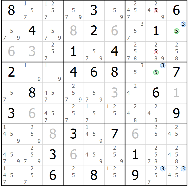 Position des candidats pour la solution de la Gr 61 page 64 du magazine de sudoku Suprême n° 034