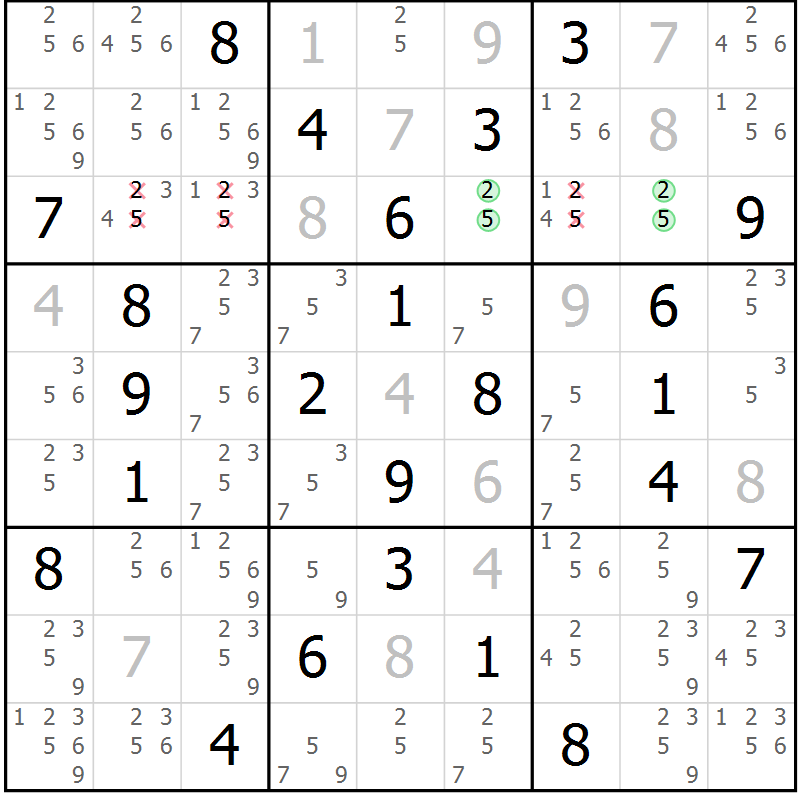 Position des candidats pour la solution de la Gr 62 page 65 du magazine de sudoku Suprême n° 034