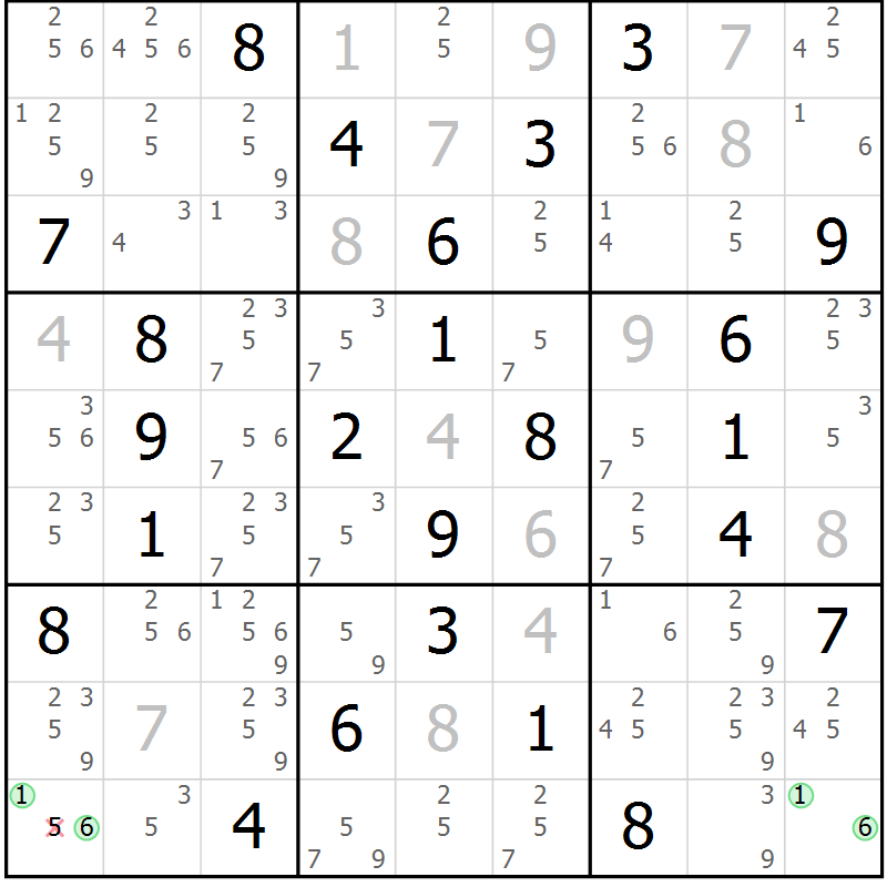 Position des candidats pour la solution de la Gr 62 page 65 du magazine de sudoku Suprême n° 034