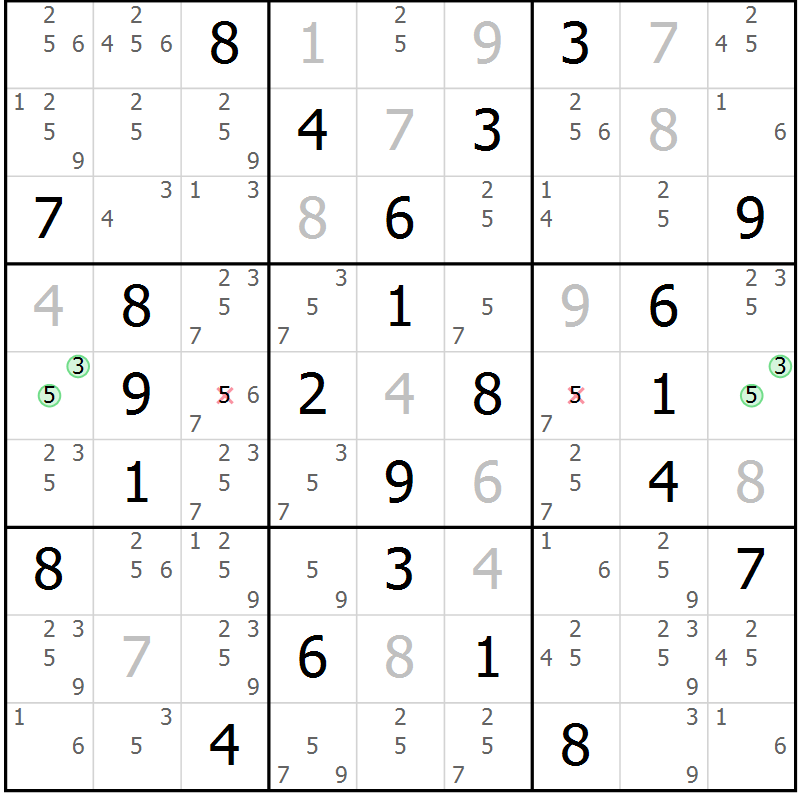 Position des candidats pour la solution de la Gr 62 page 65 du magazine de sudoku Suprême n° 034