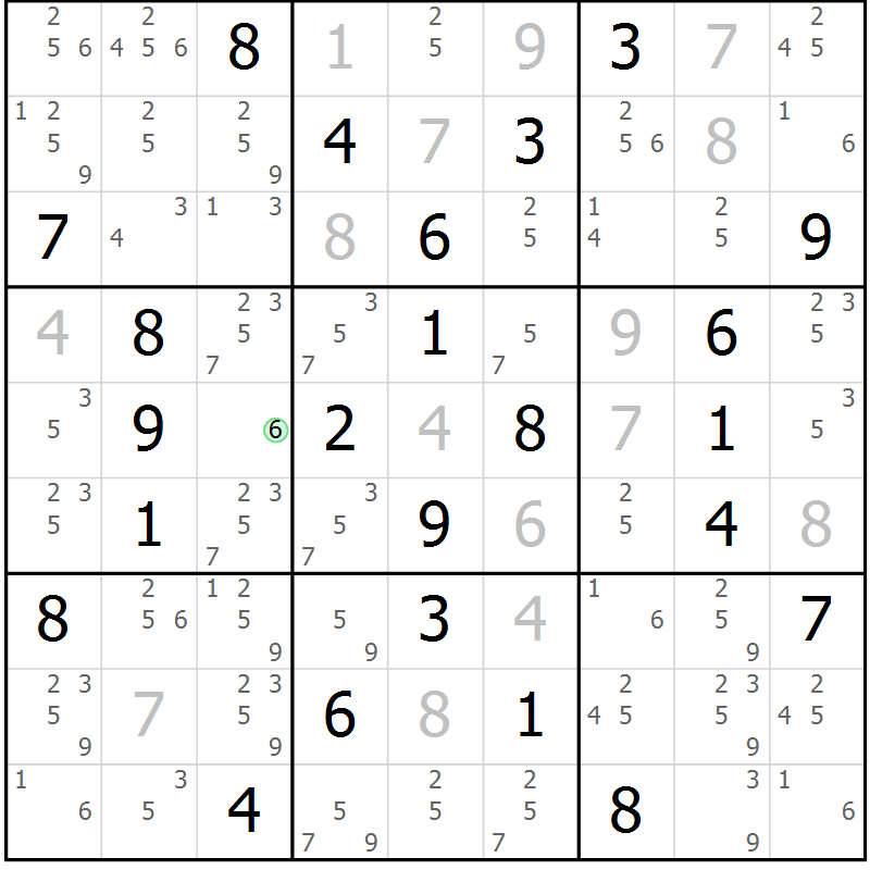 Position des candidats pour la solution de la Gr 62 page 65 du magazine de sudoku Suprême n° 034