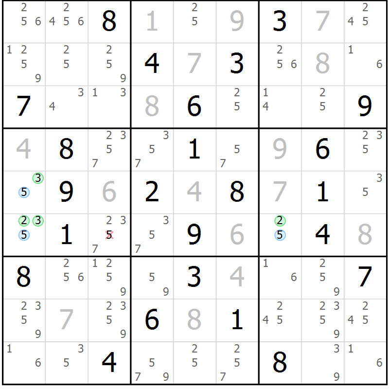 Position des candidats pour la solution de la Gr 62 page 65 du magazine de sudoku Suprême n° 034