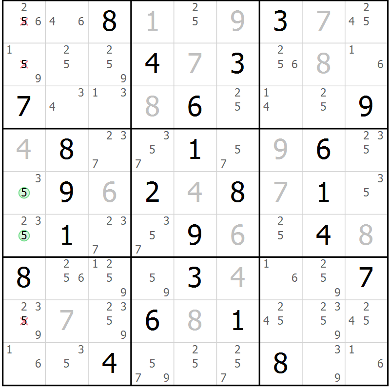 Position des candidats pour la solution de la Gr 62 page 65 du magazine de sudoku Suprême n° 034