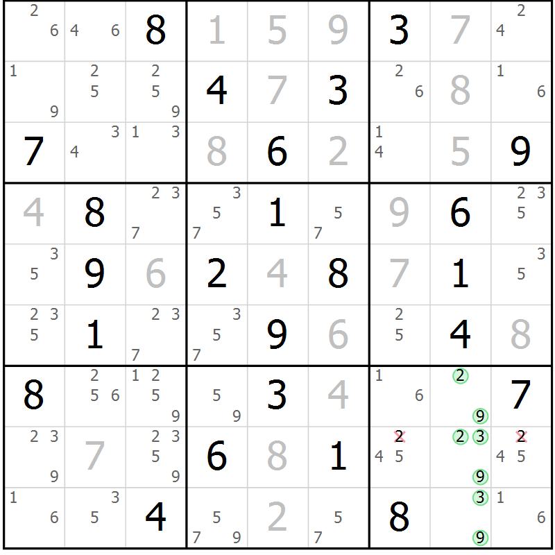 Position des candidats pour la solution de la Gr 62 page 65 du magazine de sudoku Suprême n° 034