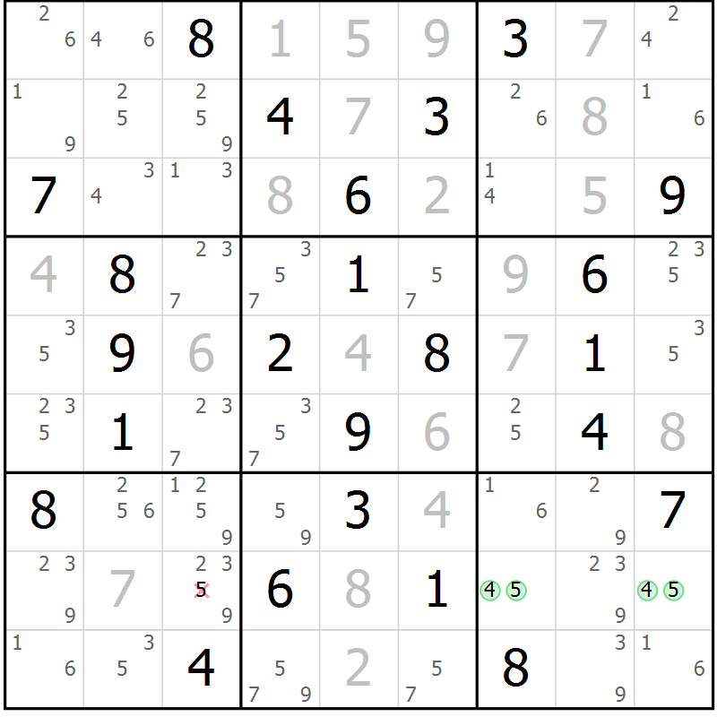 Position des candidats pour la solution de la Gr 62 page 65 du magazine de sudoku Suprême n° 034